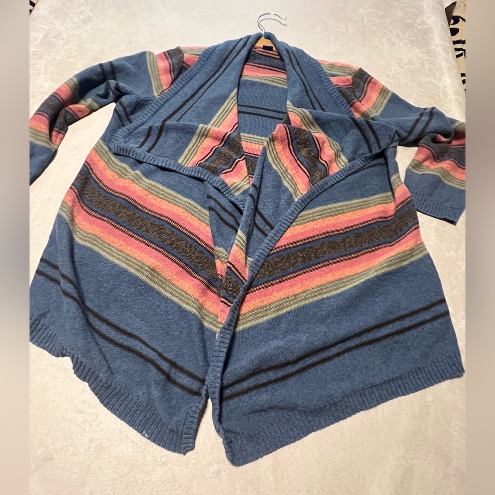 #7613. Chaps Denim Women's 3/4 Sleeve Linen Blend Striped Knit Cardigan. Size S
